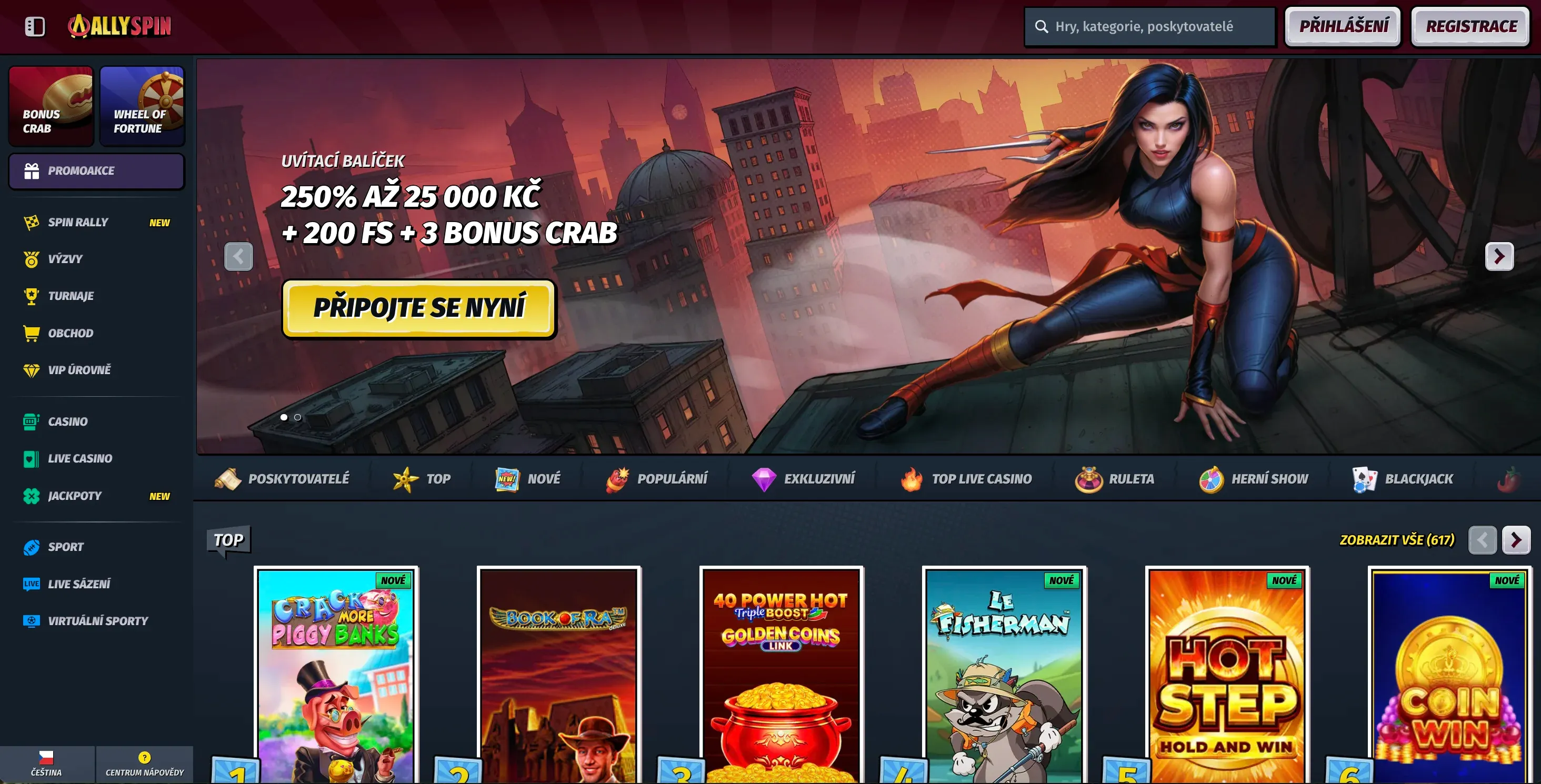 Domovská stránka Allyspin casino
